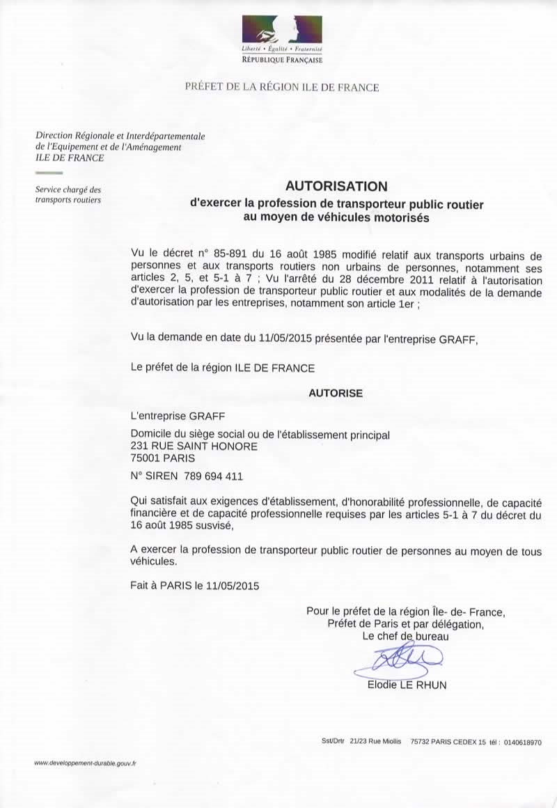 Autorizzazione a svolgere attività di trasporto in Francia Autorizzazione a svolgere attività di trasporto in Francia