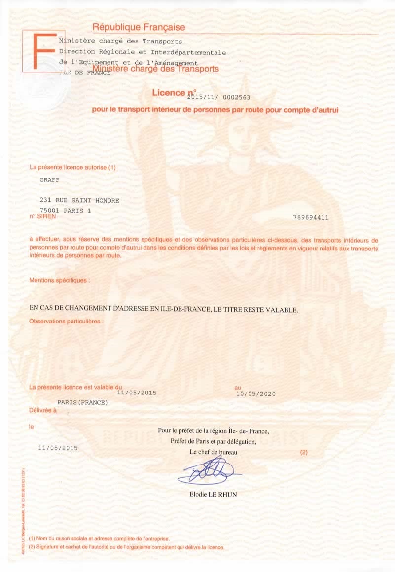 Licenza per il trasporto di passeggeri in Francia Licenza per il trasporto di passeggeri in Francia
