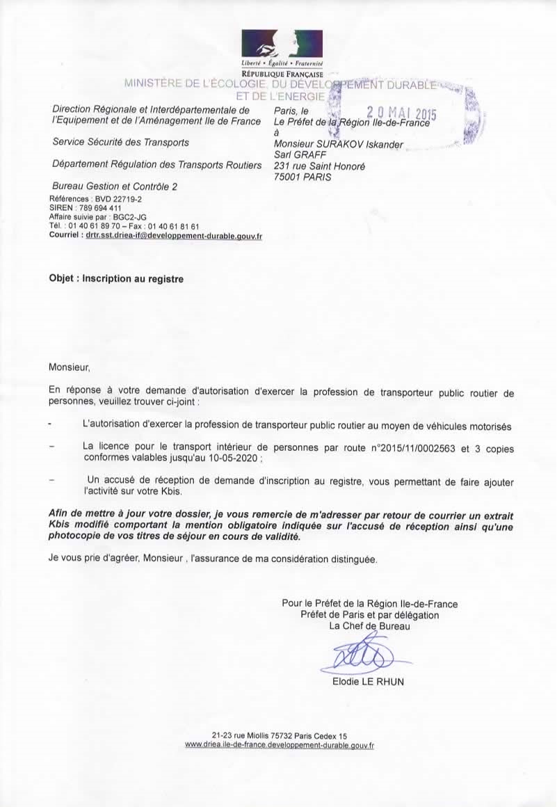 Estratto dal registro del ministero dei Trasporti Estratto dal registro del ministero dei Trasporti