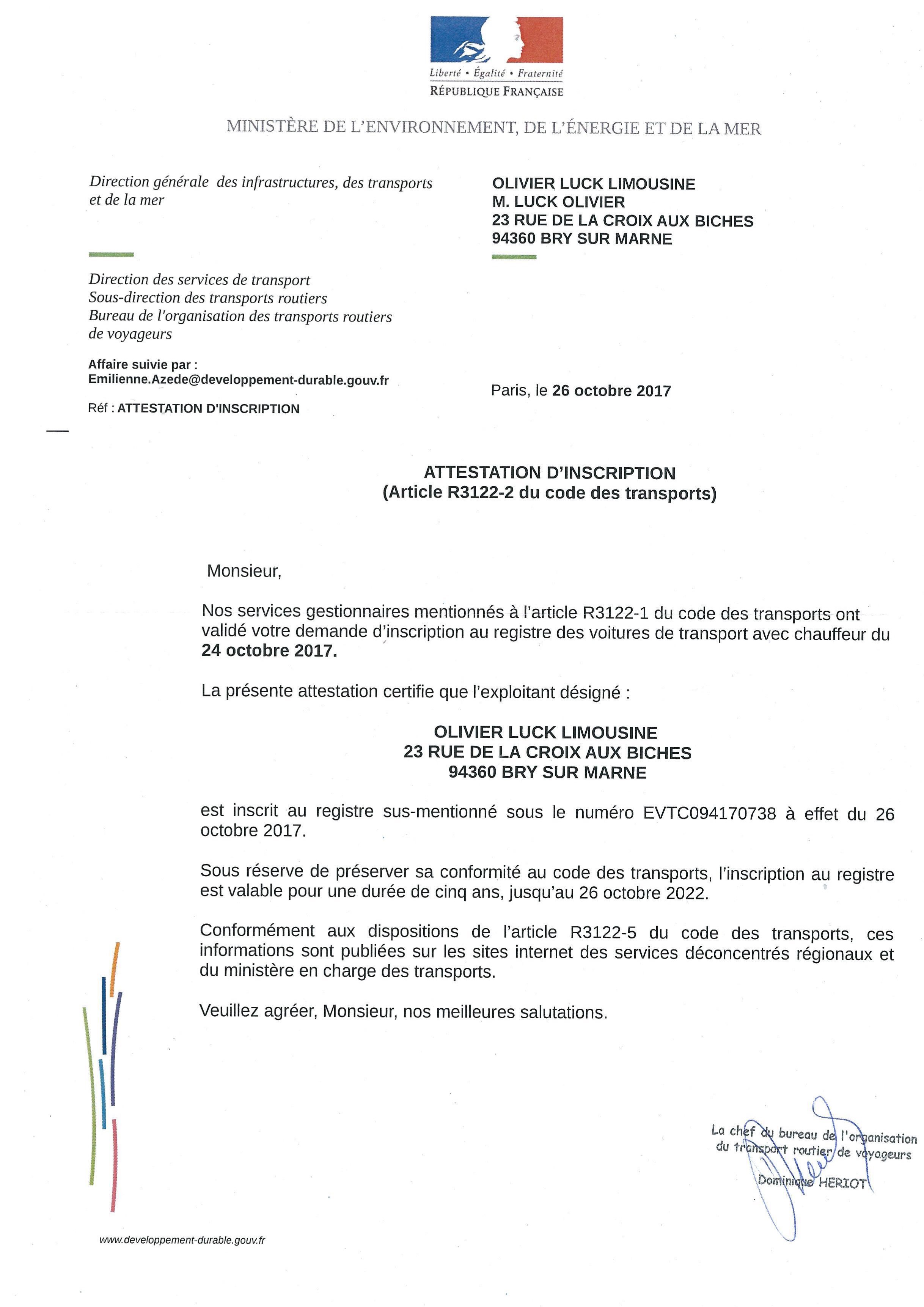Certificato di iscrizione nel registro di trasporto