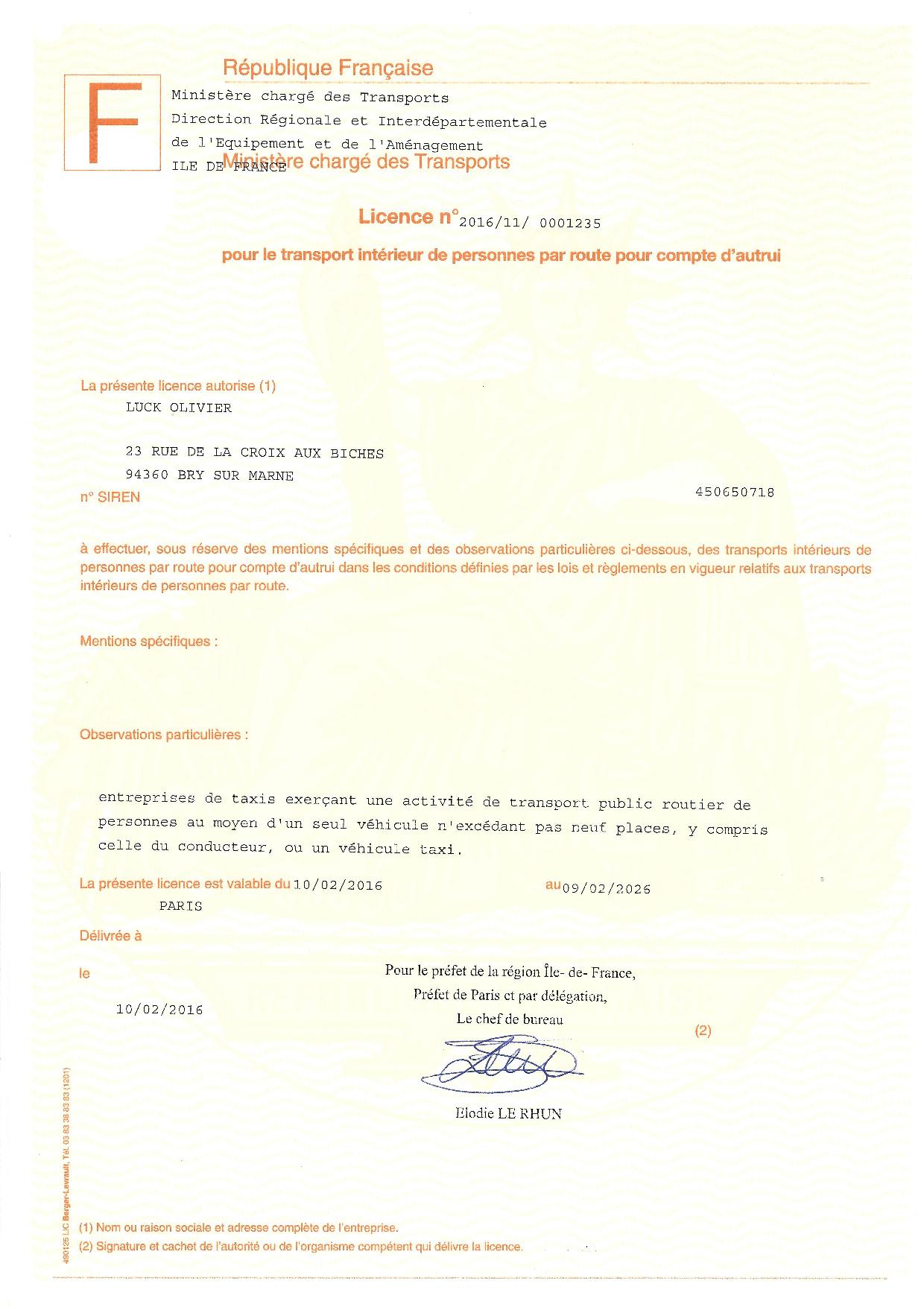 Licenza per il trasporto di passeggeri in Francia